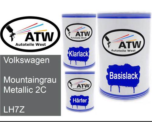 Volkswagen, Mountaingrau Metallic 2C, LH7Z: 500ml Lackdose + 500ml Klarlack + 250ml Härter - Set, von ATW Autoteile West.